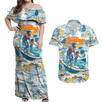 Hawaii Father's Day It's Surfing Time Couples Matching Off Shoulder Maxi Dress and Hawaiian Shirt Aloha L Makuakane DT02 Blue - Polynesian Pride