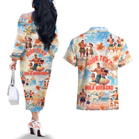Hawaii Father's Day Couples Matching Off The Shoulder Long Sleeve Dress and Hawaiian Shirt Hula With Dad DT02 - Polynesian Pride