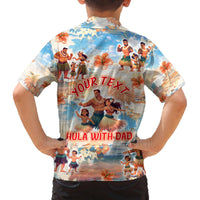 Hawaii Father's Day Family Matching Off The Shoulder Long Sleeve Dress and Hawaiian Shirt Hula With Dad