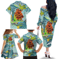 Palau Father's Day Polynesia Family Matching Off The Shoulder Long Sleeve Dress and Hawaiian Shirt Dad and Son DT02 - Polynesian Pride