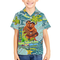 Palau Father's Day Polynesia Family Matching Off The Shoulder Long Sleeve Dress and Hawaiian Shirt Dad and Son DT02 Son's Shirt Blue - Polynesian Pride