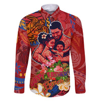 Happy Father's Day French Polynesia Family Matching Short Sleeve Bodycon Dress and Hawaiian Shirt Family Turtle Hibiscus DT02 Dad's Shirt - Long Sleeve Red - Polynesian Pride