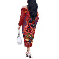 Happy Father's Day French Polynesia Off The Shoulder Long Sleeve Dress Family Turtle Hibiscus DT02 - Polynesian Pride