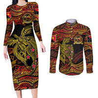 Papua New Guinea 50th Independence Day Couples Matching Long Sleeve Bodycon Dress and Long Sleeve Button Shirt Culture Spirit and Sovereignty DT02 Art - Polynesian Pride