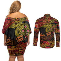 Papua New Guinea 50th Independence Day Couples Matching Off Shoulder Short Dress and Long Sleeve Button Shirt Culture Spirit and Sovereignty DT02 - Polynesian Pride