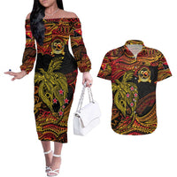 Papua New Guinea 50th Independence Day Couples Matching Off The Shoulder Long Sleeve Dress and Hawaiian Shirt Culture Spirit and Sovereignty DT02 Art - Polynesian Pride