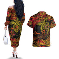 Papua New Guinea 50th Independence Day Couples Matching Off The Shoulder Long Sleeve Dress and Hawaiian Shirt Culture Spirit and Sovereignty DT02 - Polynesian Pride