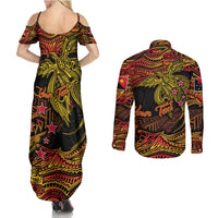 Papua New Guinea 50th Independence Day Couples Matching Summer Maxi Dress and Long Sleeve Button Shirt Culture Spirit and Sovereignty DT02 - Polynesian Pride