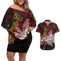 PNG 1975 - 2025 Couples Matching Off Shoulder Short Dress and Hawaiian Shirt Papua New Guinea 50th Independence Anniversary DT02 Art - Polynesian Pride