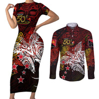 PNG 1975 - 2025 Couples Matching Short Sleeve Bodycon Dress and Long Sleeve Button Shirt Papua New Guinea 50th Independence Anniversary DT02 Art - Polynesian Pride