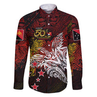 PNG 1975 - 2025 Family Matching Puletasi and Hawaiian Shirt Papua New Guinea 50th Independence Anniversary DT02 Dad's Shirt - Long Sleeve Art - Polynesian Pride