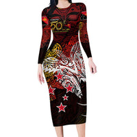 PNG 1975 - 2025 Long Sleeve Bodycon Dress Papua New Guinea 50th Independence Anniversary DT02 Long Dress Art - Polynesian Pride