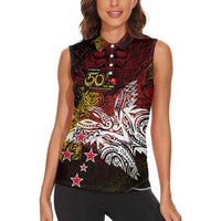PNG 1975 - 2025 Women Sleeveless Polo Shirt Papua New Guinea 50th Independence Anniversary DT02 - Polynesian Pride