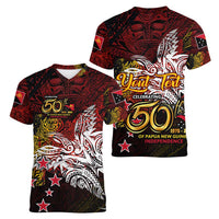 PNG 1975 - 2025 Women V-Neck T-Shirt Papua New Guinea 50th Independence Anniversary DT02 - Polynesian Pride