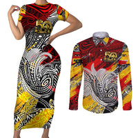 Papua New Guinea 50th Independence Day Couples Matching Short Sleeve Bodycon Dress and Long Sleeve Button Shirt Celebrate Our History, Inspire Our Future DT02 Art - Polynesian Pride