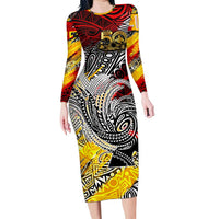 Papua New Guinea 50th Independence Day Long Sleeve Bodycon Dress Celebrate Our History, Inspire Our Future DT02 Long Dress Art - Polynesian Pride