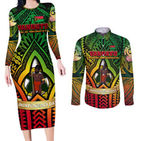 Vanuatu 45th Independence Anniversary Couples Matching Long Sleeve Bodycon Dress and Long Sleeve Button Shirt Embracing Our Traditions Shaping Our Future DT02 Art - Polynesian Pride