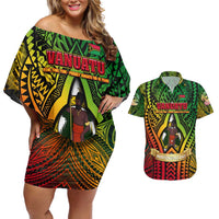 Vanuatu 45th Independence Anniversary Couples Matching Off Shoulder Short Dress and Hawaiian Shirt Embracing Our Traditions Shaping Our Future DT02 Art - Polynesian Pride