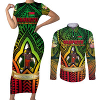 Vanuatu 45th Independence Anniversary Couples Matching Short Sleeve Bodycon Dress and Long Sleeve Button Shirt Embracing Our Traditions Shaping Our Future DT02 Art - Polynesian Pride