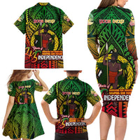 Vanuatu 45th Independence Anniversary Family Matching Long Sleeve Bodycon Dress and Hawaiian Shirt Embracing Our Traditions Shaping Our Future DT02 - Polynesian Pride