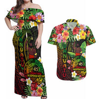 45th Anniversary of Freedom Vanuatu Couples Matching Off Shoulder Maxi Dress and Hawaiian Shirt Island Pride Cultural Power Pacific Unity DT02 Art - Polynesian Pride