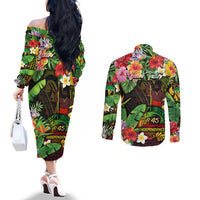 45th Anniversary of Freedom Vanuatu Couples Matching Off The Shoulder Long Sleeve Dress and Long Sleeve Button Shirt Island Pride Cultural Power Pacific Unity DT02 - Polynesian Pride