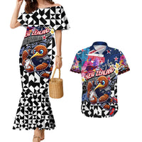 Personalized Kiwi New Zealand Rugby Couples Matching Mermaid Dress and Hawaiian Shirt Kiwis Mascot Tropical Pattern DT02 Blue - Polynesian Pride