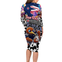 Personalized Kiwi New Zealand Rugby Family Matching Long Sleeve Bodycon Dress and Hawaiian Shirt Kiwis Mascot Tropical Pattern DT02 - Polynesian Pride