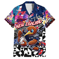 Personalized Kiwi New Zealand Rugby Family Matching Off The Shoulder Long Sleeve Dress and Hawaiian Shirt Kiwis Mascot Tropical Pattern DT02 Dad's Shirt - Short Sleeve Blue - Polynesian Pride