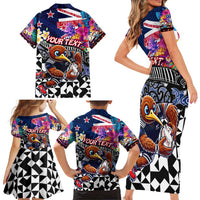 Personalized Kiwi New Zealand Rugby Family Matching Short Sleeve Bodycon Dress and Hawaiian Shirt Kiwis Mascot Tropical Pattern DT02 - Polynesian Pride