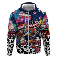 Personalized Kiwi New Zealand Rugby Hoodie Kiwis Mascot Tropical Pattern