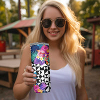 Kiwi New Zealand Rugby Skinny Tumbler Kiwis Mascot Tropical Pattern DT02 - Polynesian Pride
