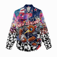 Personalized Kiwi New Zealand Rugby Women Casual Shirt Kiwis Mascot Tropical Pattern