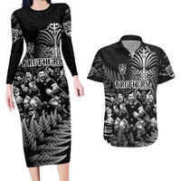 Personalized All Black Brothers Rugby Couples Matching Long Sleeve Bodycon Dress and Hawaiian Shirt New Zealand Maori Haka DT02 Black - Polynesian Pride
