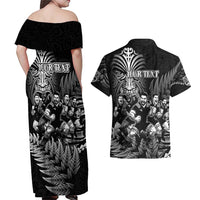 Personalized All Black Brothers Rugby Couples Matching Off Shoulder Maxi Dress and Hawaiian Shirt New Zealand Maori Haka DT02 - Polynesian Pride
