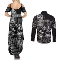 Personalized All Black Brothers Rugby Couples Matching Summer Maxi Dress and Long Sleeve Button Shirt New Zealand Maori Haka DT02 - Polynesian Pride