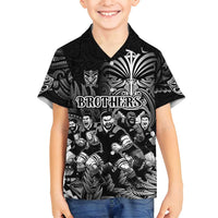 Personalized All Black Brothers Rugby Family Matching Off Shoulder Short Dress and Hawaiian Shirt New Zealand Maori Haka DT02 Son's Shirt Black - Polynesian Pride