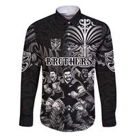 Personalized All Black Brothers Rugby Family Matching Short Sleeve Bodycon Dress and Hawaiian Shirt New Zealand Maori Haka DT02 Dad's Shirt - Long Sleeve Black - Polynesian Pride