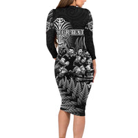 Personalized All Black Brothers Rugby Long Sleeve Bodycon Dress New Zealand Maori Haka DT02 - Polynesian Pride