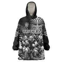 Personalized All Black Brothers Rugby Wearable Blanket Hoodie New Zealand Maori Haka DT02 One Size Black - Polynesian Pride