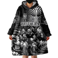 Personalized All Black Brothers Rugby Wearable Blanket Hoodie New Zealand Maori Haka DT02 - Polynesian Pride