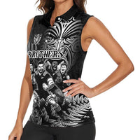 Personalized All Black Brothers Rugby Women Sleeveless Polo Shirt New Zealand Maori Haka DT02 - Polynesian Pride