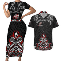 All Black NZL Rugby Champions Couples Matching Short Sleeve Bodycon Dress and Hawaiian Shirt Maori Warrior DT02 Black - Polynesian Pride