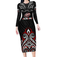 All Black NZL Rugby Champions Family Matching Long Sleeve Bodycon Dress and Hawaiian Shirt Maori Warrior DT02 Mom's Dress Black - Polynesian Pride