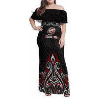 All Black NZL Rugby Champions Family Matching Off Shoulder Maxi Dress and Hawaiian Shirt Maori Warrior DT02 Mom's Dress Black - Polynesian Pride