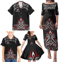All Black NZL Rugby Champions Family Matching Puletasi and Hawaiian Shirt Maori Warrior DT02 - Polynesian Pride