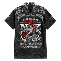 All Black NZL Rugby Champions Family Matching Short Sleeve Bodycon Dress and Hawaiian Shirt Maori Warrior DT02 - Polynesian Pride