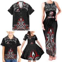 All Black NZL Rugby Champions Family Matching Tank Maxi Dress and Hawaiian Shirt Maori Warrior DT02 - Polynesian Pride