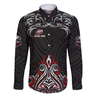 All Black NZL Rugby Champions Family Matching Tank Maxi Dress and Hawaiian Shirt Maori Warrior DT02 Dad's Shirt - Long Sleeve Black - Polynesian Pride