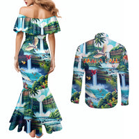 Wailua Falls Hawaii Couples Matching Mermaid Dress and Long Sleeve Button Shirt Kauai Natural Beauty DT02 - Polynesian Pride